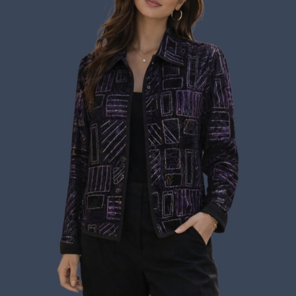 VTG COLDWATER CREEK 1990s Metallic Asian Interchangeable Granny Jacket